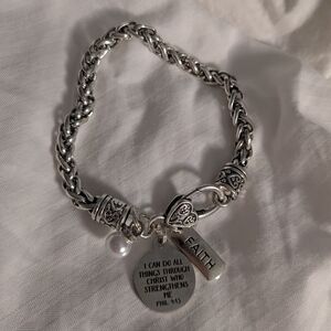 Faith-Inspired Silver Bracelet with Charms